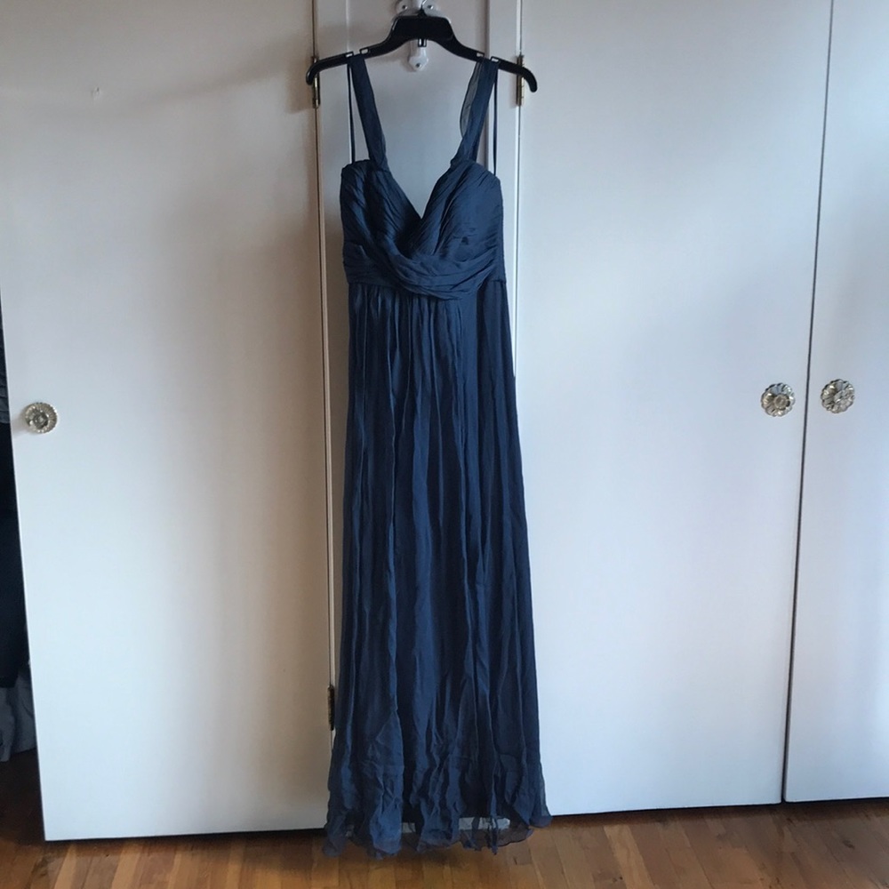 Amsale Navy Silk Chiffon Dress